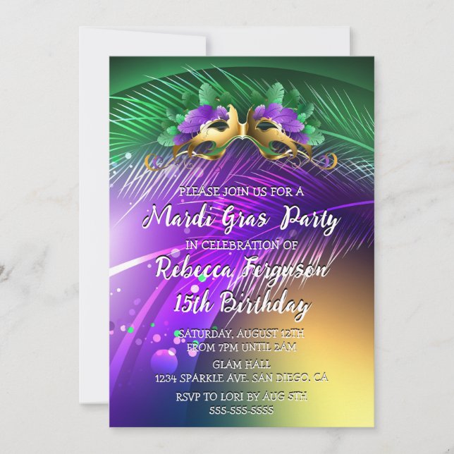 Mardi Gras Masquerade Party Invitation (Front)