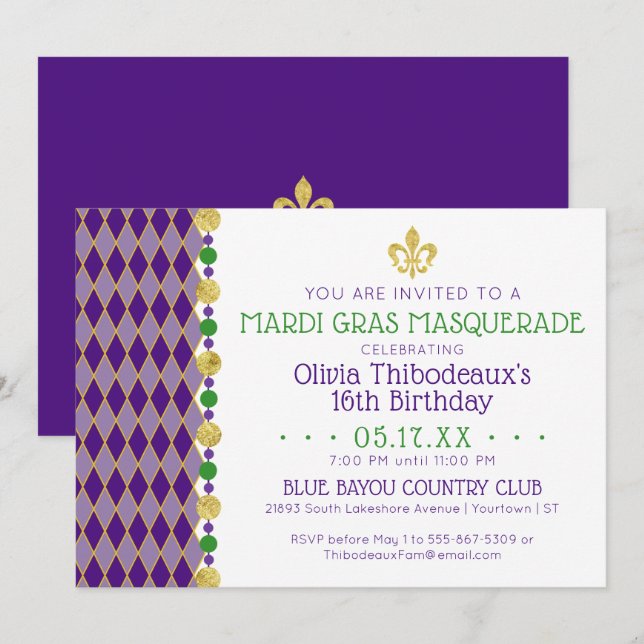 Mardi Gras | Masquerade Party Invitation (Front/Back)