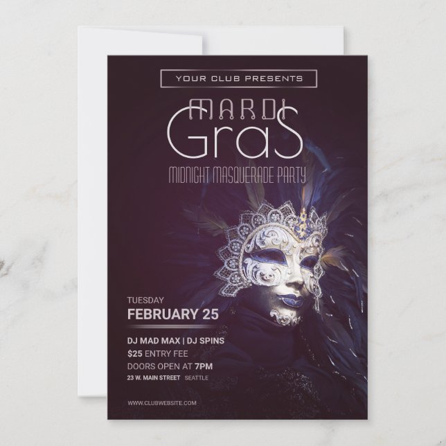 Mardi Gras Masquerade Party Invitation (Front)