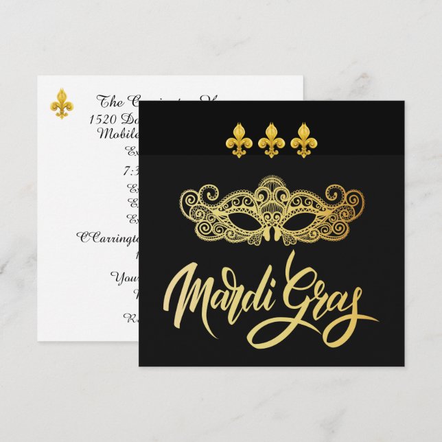 Mardi Gras Masquerade Party Invitation (Front/Back)