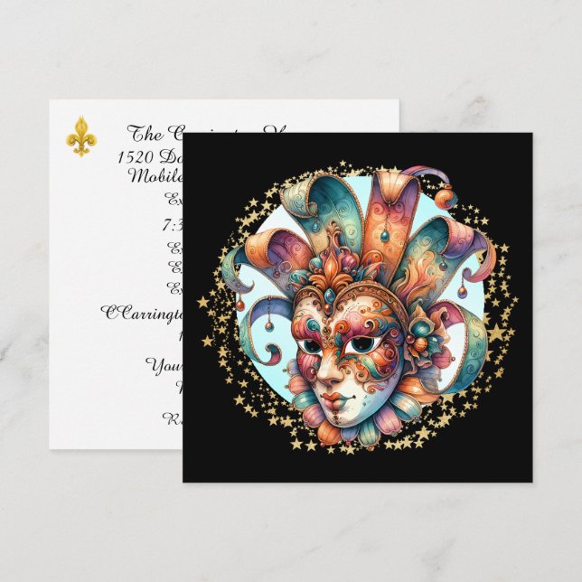 Mardi Gras Masquerade Party Invitation (Front/Back)