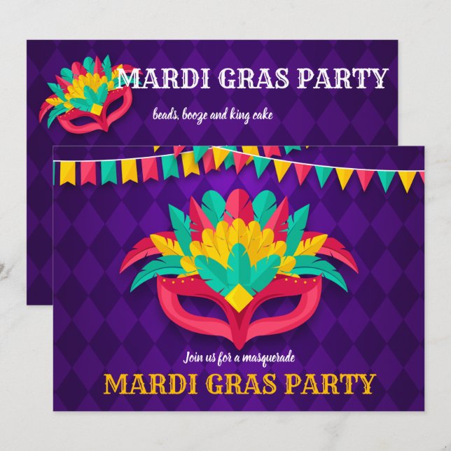 Mardi Gras Masquerade Party Invitation (Front/Back)