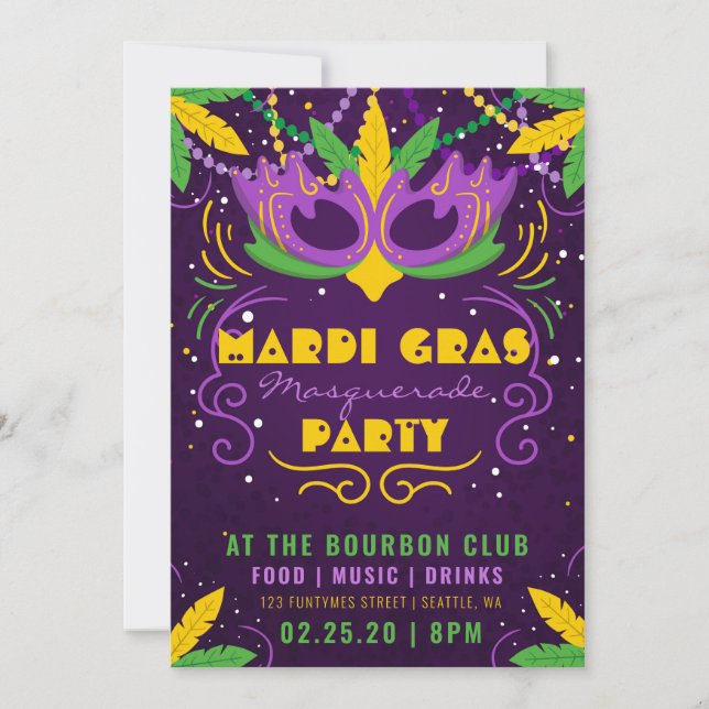 Mardi Gras Masquerade Party Invitation (Front)