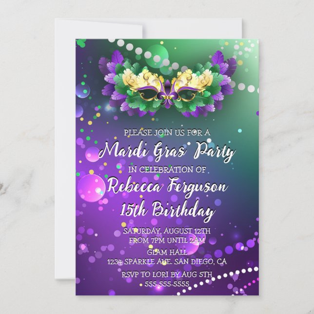 Mardi Gras Masquerade Party Invitation (Front)