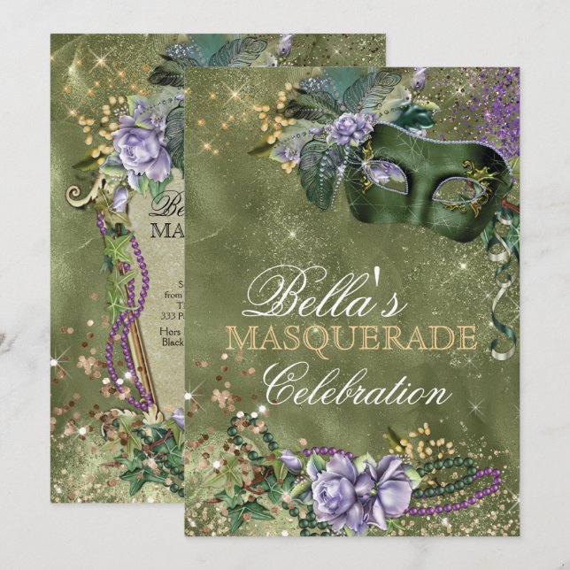 Mardi Gras Masquerade Party Invitation (Front/Back)