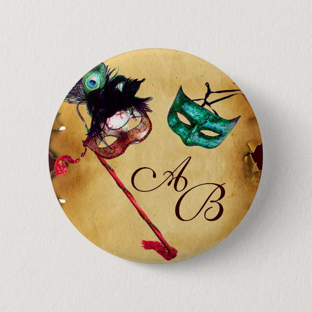 MARDI GRAS MASQUERADE PARTY MONOGRAM 6 CM ROUND BADGE (Front)