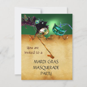 MARDI GRAS MASQUERADE PARTY, red green Invitation