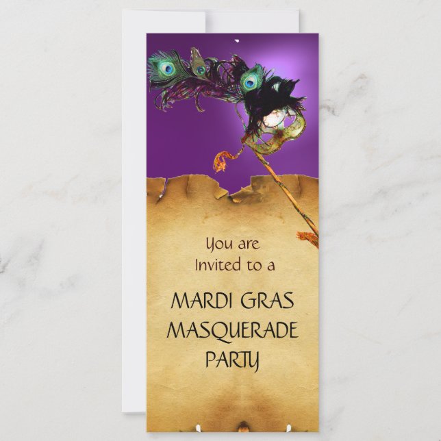 MARDI GRAS MASQUERADE PARTY, red purple Invitation (Front)