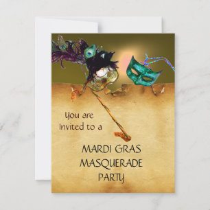 MARDI GRAS MASQUERADE PARTY red yellow blue black Invitation