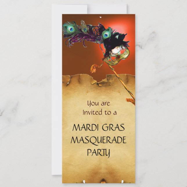MARDI GRAS MASQUERADE PARTY, Yellow Orange Invitation (Front)