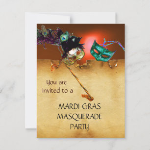 MARDI GRAS MASQUERADE PARTY, Yellow orange Invitation