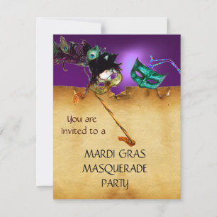 MARDI GRAS MASQUERADE PARTY, Yellow purple blue Invitation