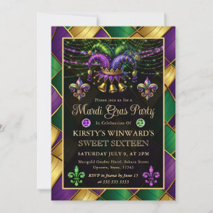 Mardi Gras Masquerade Sweet Sixteen Invitation
