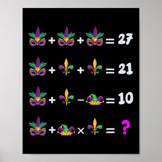 Mardi Gras Math Equation For Teacher Students Mard Poster (Front)