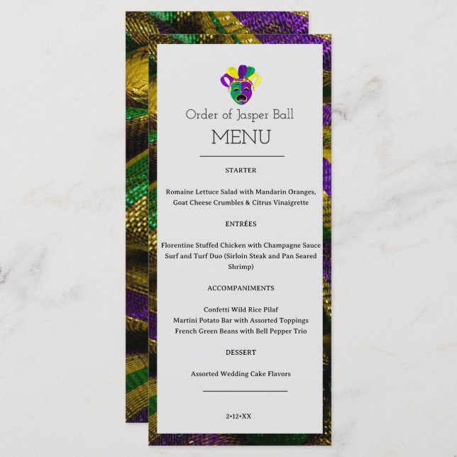 Mardi Gras Menu (Front/Back)