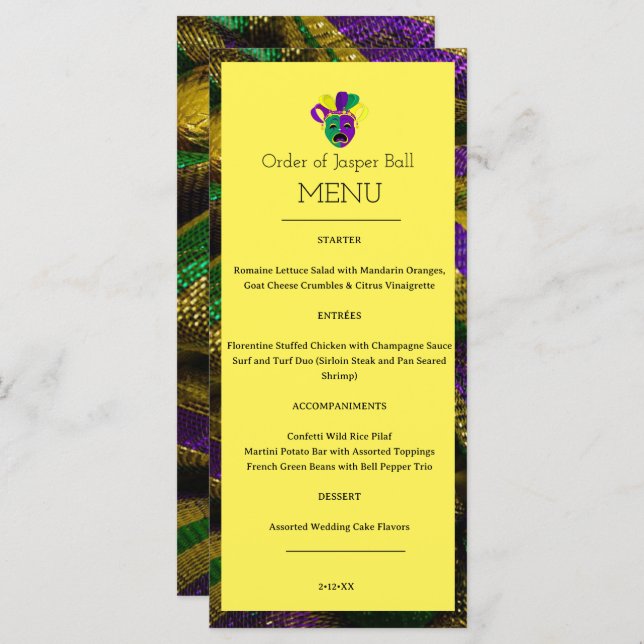 Mardi Gras Menu (Front/Back)