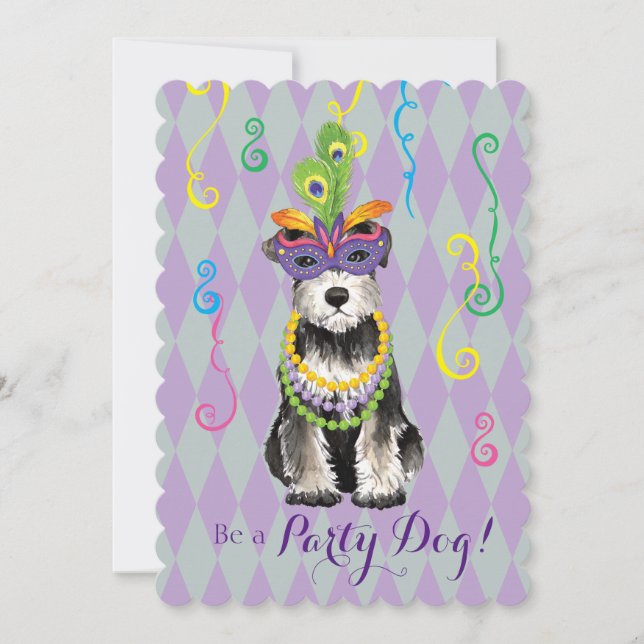 Mardi Gras Mini Schnauzer Invitation (Front)