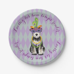 Mardi Gras Mini Schnauzer Paper Plate