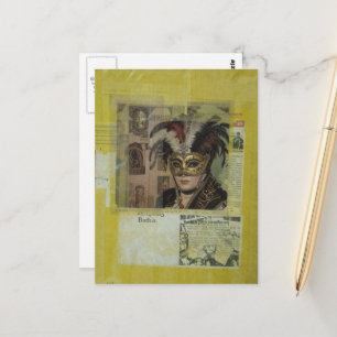 Mardi Gras Mixed Media Collage Postcard