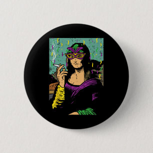 Mardi Gras Mona Lisa Smoking Weed Stoner Gift 6 Cm Round Badge