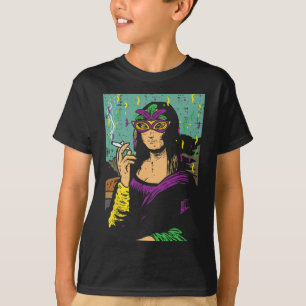 Mardi Gras Mona Lisa Smoking Weed Stoner Gift T-Shirt