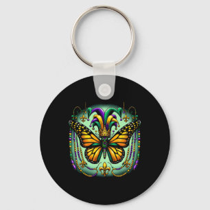 Mardi Gras Monarch Butterfly Jester Key Ring
