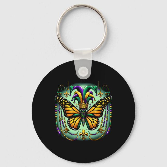 Mardi Gras Monarch Butterfly Jester  Key Ring (Front)