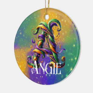 Mardi Gras Monogram Initial A Ceramic Tree Decoration