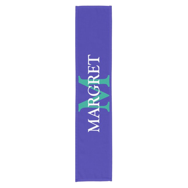 Mardi Gras monogram initial on purple fat Tuesday Short Table Runner (Front)
