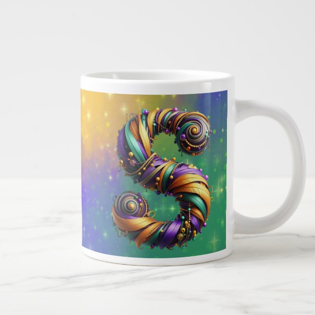 Mardi Gras Monogram Initial S Large Coffee Mug (Right)