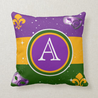 Mardi Gras Monogram Pillow w/mask and fleur de lis