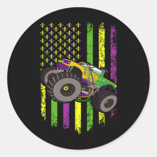 Mardi Gras Monster Truck Beads American Flag Shirt Classic Round Sticker