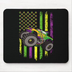 Mardi Gras Monster Truck Beads American Flag Shirt Mouse Mat