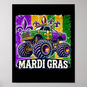 Mardi Gras Monster Truck Beads Flag Boys Kids Girl Poster