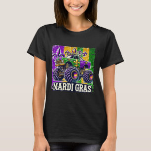 Mardi Gras Monster Truck Beads Flag Boys Kids Girl T-Shirt
