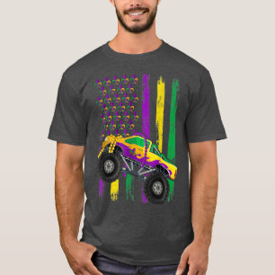 Mardi Gras Monster Truck Beads Flag Shirt, Kids Bo T-Shirt