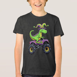 Mardi Gras Monster Truck Dinosaur t rex Tri-Blend Shirt