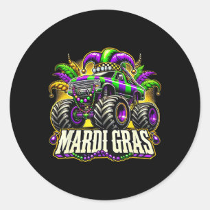 Mardi Gras Monster Truck Jester Carnival Boys Girl Classic Round Sticker