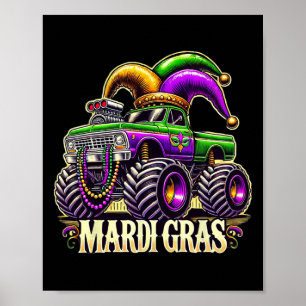 Mardi Gras Monster Truck Jester Carnival Girls Kid Poster