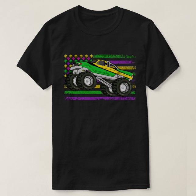 Mardi Gras Monster Truck US American Flag T-Shirt (Design Front)
