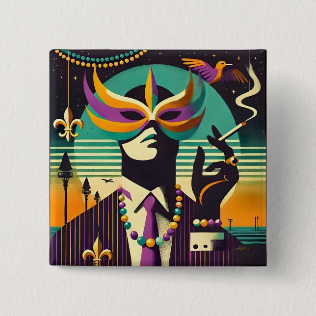 Mardi Gras Mr. Death The Smoking Man 15 Cm Square Badge (Front)