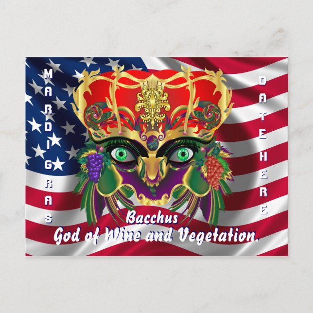 Mardi Gras Mythology Bacchus View Hints Please Invitation Postcard (Front)