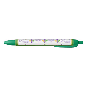 Mardi Gras NAME Green Gold Purple Fleur de Lis Black Ink Pen