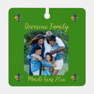 Mardi Gras NAME Green Gold Purple Fleur de Lis Metal Tree Decoration