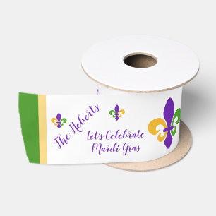 Mardi Gras NAME Green Gold Purple Fleur de Lis Satin Ribbon