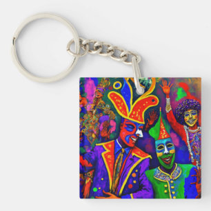 Mardi Gras New Orleans Abstract Art Key Ring