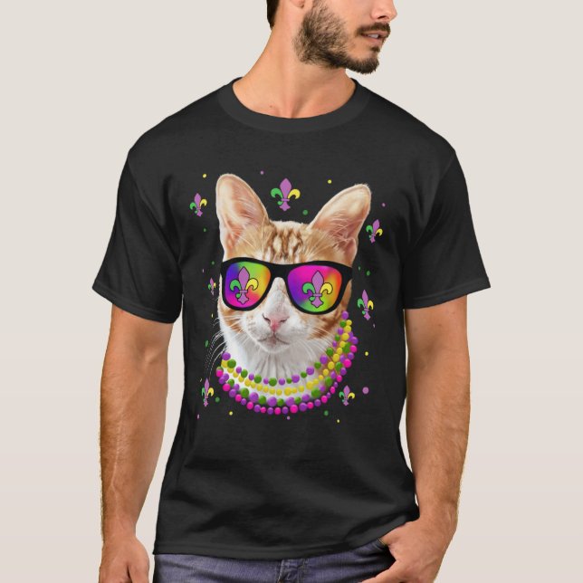 Mardi Gras New Orleans   Cat Mask With Sunglasses T-Shirt (Front)