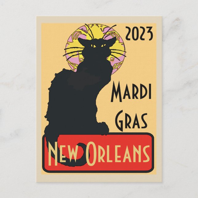 Mardi Gras New Orleans Chat Noir Edit Text  Poster Postcard (Front)