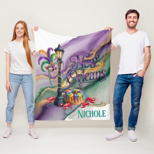 Mardi Gras New Orleans illustration Fleece Blanket (In Situ)
