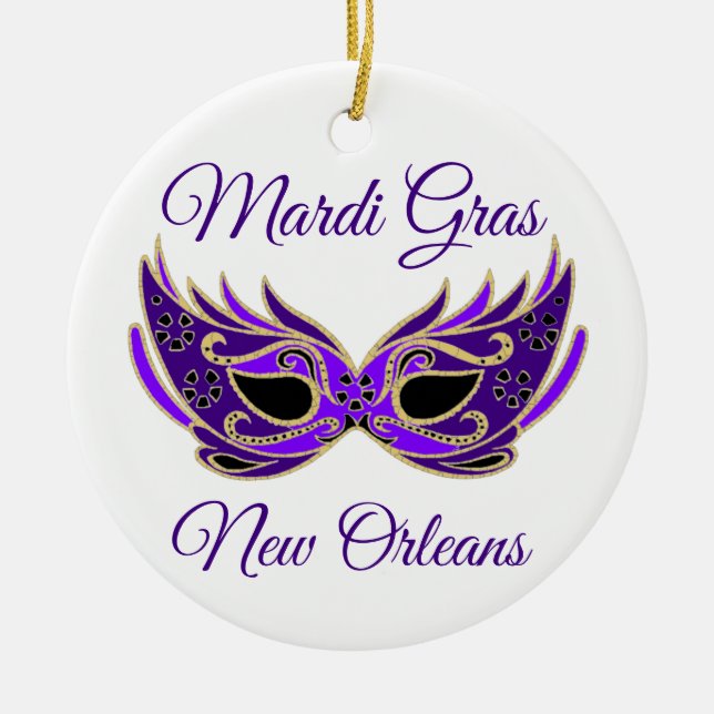 Mardi Gras New Orleans Mask Ceramic Tree Decoration (Front)